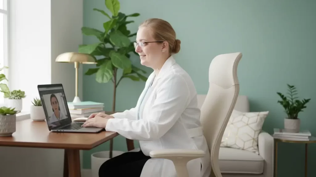 Licensed doctor conducting online telehealth consultation for weight loss medication prescription