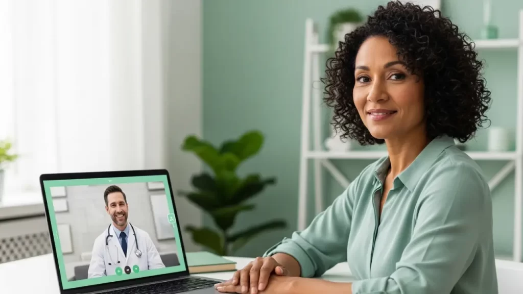 Doctor explaining Ozempic for weight loss during online telehealth visit