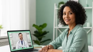 Doctor explaining Ozempic for weight loss during online telehealth visit