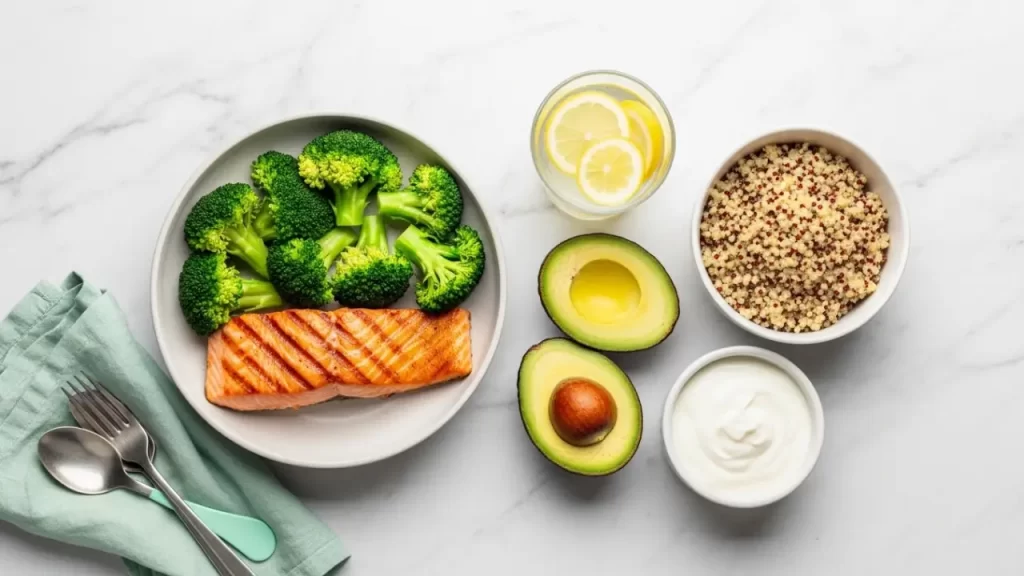 Best foods for Mounjaro weight loss, including salmon, vegetables, and Greek yogurt